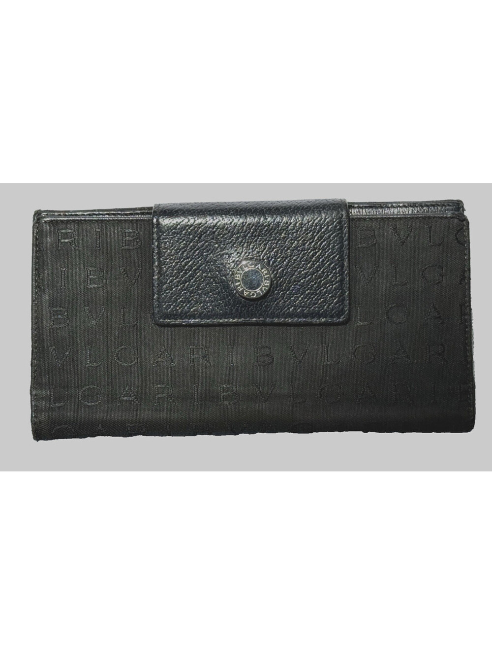 Bvlgari Women’s Black Logo Pattern Snap Folding Wallet w/ Red Interior, CC